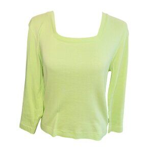 Lime Green Womens 3/4 Sleeve Square Neck Cotton Sweater Jersey Top Size L